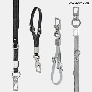WAKCAS Adjustable Silver Leather Phone Lanyard – Minimalist Crossbody for Outdoor & Travel