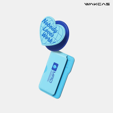 WAKCAS Blue Heart Magnetic Phone Stand & Card Holder – Extendable Stand with Card Storage