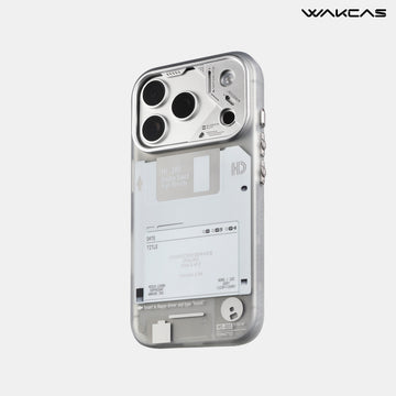 WAKCAS Retro Geek Floppy Disk MagSafe iPhone Case | Silver Metal Lens Guard with Circuit Details