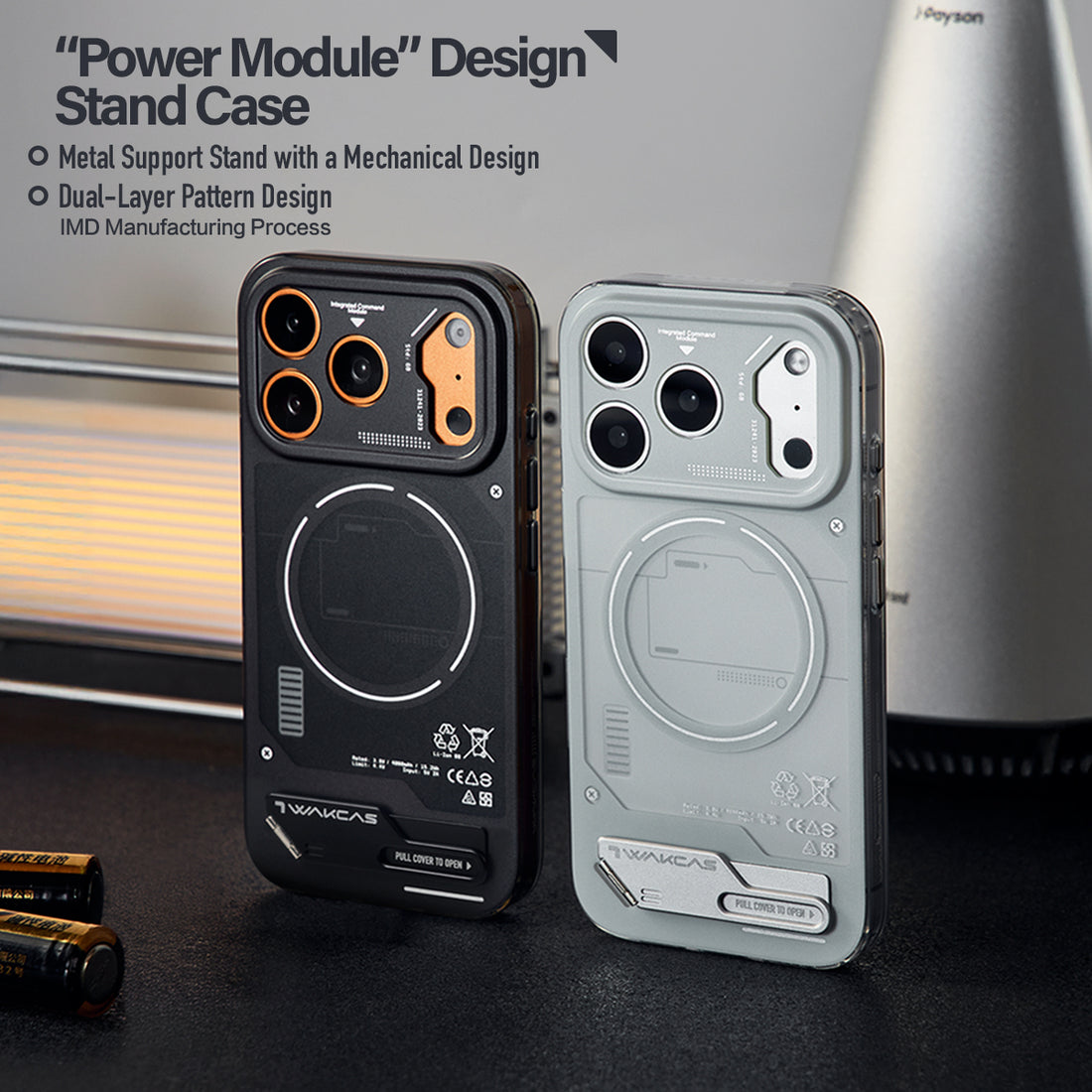 WAKCAS Energy Module MagSafe iPhone Case with Built-in Metal Stand
