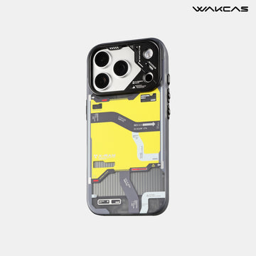 WAKCAS Cyber-Tactical MagSafe iPhone Case | Blackout Mecha Design with Metal Lens Guard