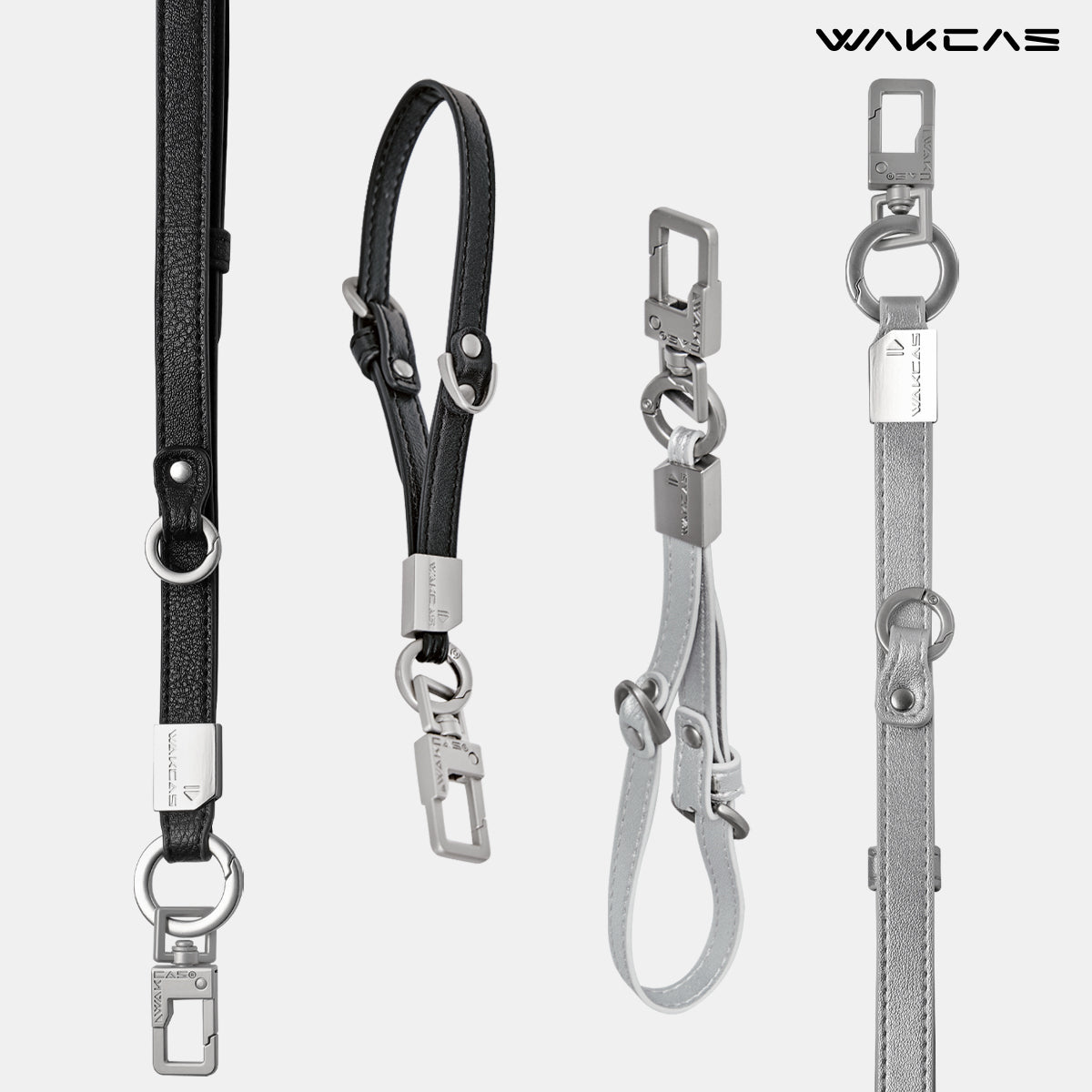 WAKCAS Adjustable Silver Leather Phone Lanyard – Minimalist Crossbody