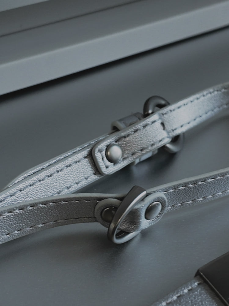 WAKCAS Adjustable Silver Leather Phone Lanyard – Minimalist Crossbody